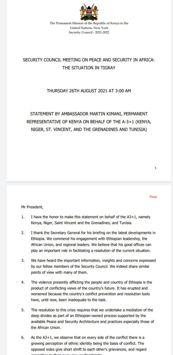 ObinnaWaGikomba's tweet photo. #Kenya is trusted #Ethiopia ally. At #UNSC session on #Tigray, Kenya reiterated that the crisis is internal issue to be ably dealt with #Ethio.
In line with #AfricaSolutionsToAfricaProblems, @_AfricanUnion can intervene if need be & urges #TPLF to withdraw from #Amhara & #Afar. https://t.co/2yIOxcz1dH