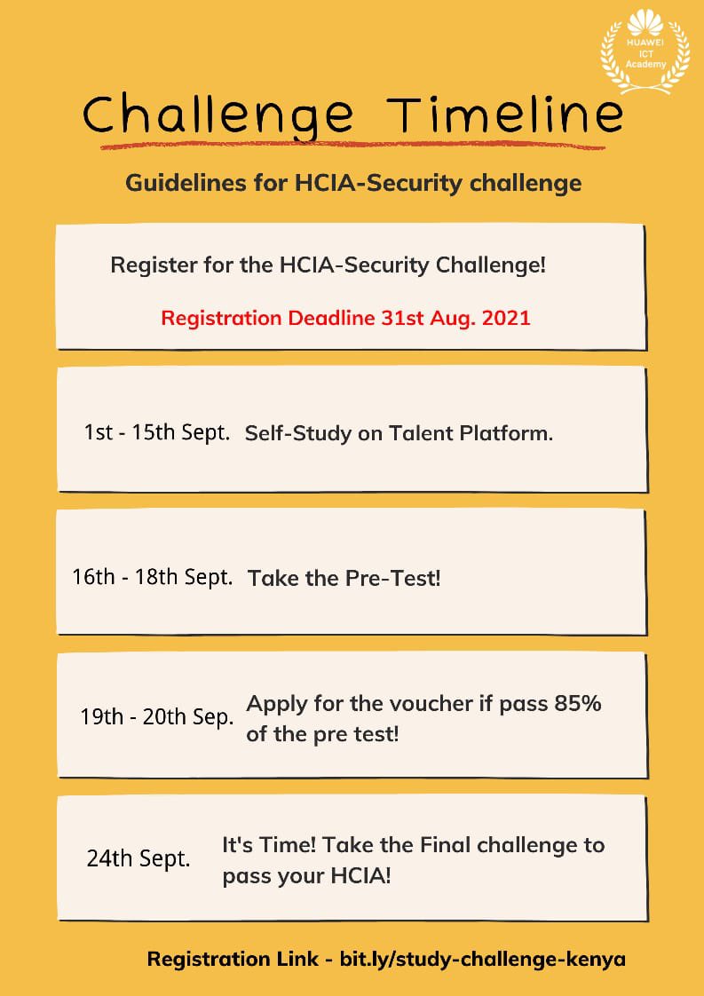 Get to know your potential with @Huawei self study HCIA security . Link on the poster @HuaweiKenya @KsgYouth @Ict011 @of_isiolo @isioloCounty011 @Governorkuti @PeterQuest7 @UNDPKenya @UNDP @InfoKfcb @kizito_wisdom @agamz2 @bushydaprince @harun_hhh @emalanome @KimKuria2