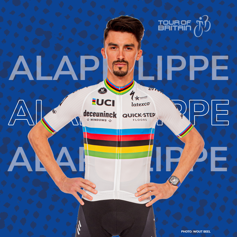 TourofBritain's tweet photo. Bonjour, Julian 👋

World champion and 2018 Tour of Britain 🇬🇧 winner @alafpolak1 🇫🇷 will return to the UK's biggest bike race this September!

#TourOfBritain 🔴🔵⚪