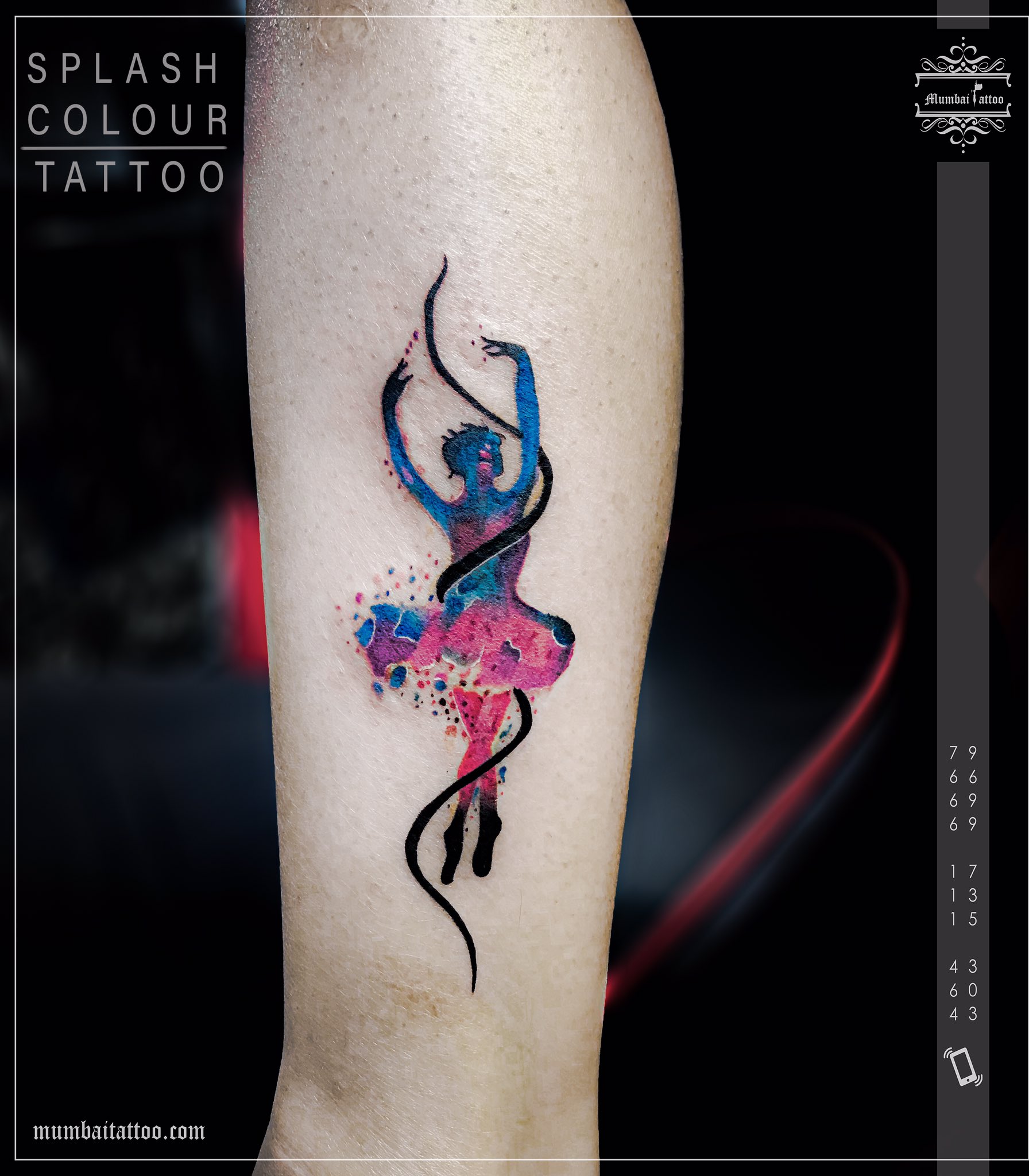 MumbaiTattooStudio on X: "Dancing girl tattoo Splash colour tattoo❣️ By Mumbai tattoo Contact us on 7666111464 for consultation or appointments https://t.co/pMgrEI750Y" / X