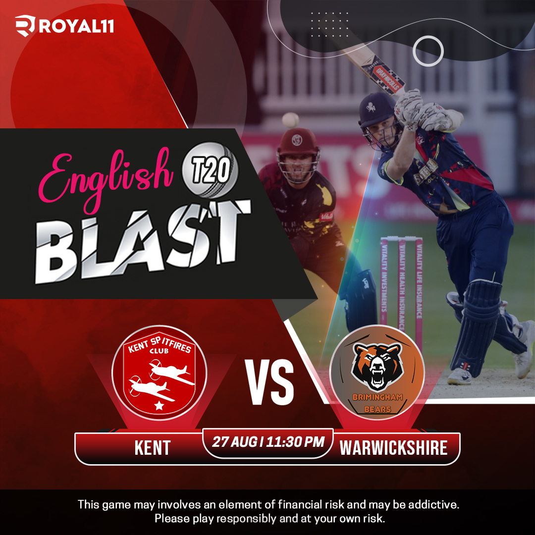 #EnglishT20 #T20Blast 🏆🏏🏆

Witness the thrill of the game in between:

#Kent vs #Warwickshire - 11:30 PM

Choose best, own #ROYAL11 team & join multiple #contests, start from ₹3 to enhance your #winnings. 💥

#Download App: bit.ly/Download-Royal… 🤩🤑

#T20League #England