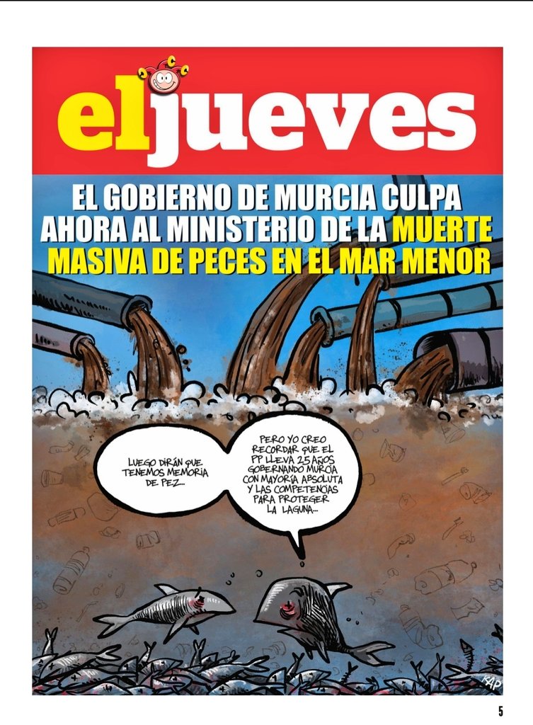 NuestroMarMenor's tweet photo. FIN DE LA CITA.
Esto es lo que piensa, sabe y cree toda España y Europa de la @regiondemurcia

Nuestra imagen internacional hundida por querer beneficiar a un sector a cualquier precio.

Gracias @eljueves Gracias KAP

¡Comprad la revista esta semana! https://t.co/MsxJ4oIDby