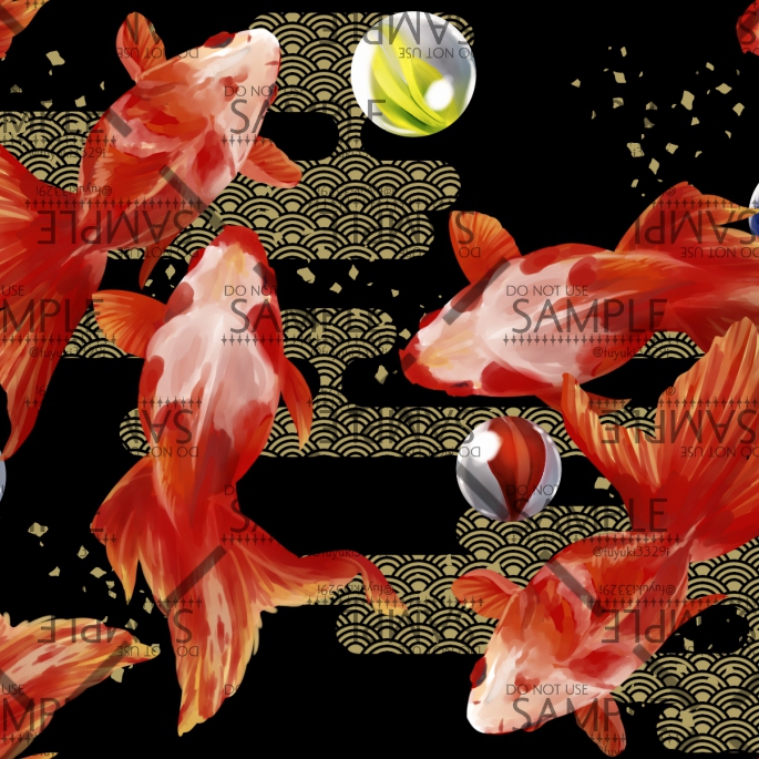 リアルファブリックさんに金魚柄三種登録させていただきました 金魚柄 黒 Ht フ雪のイラスト