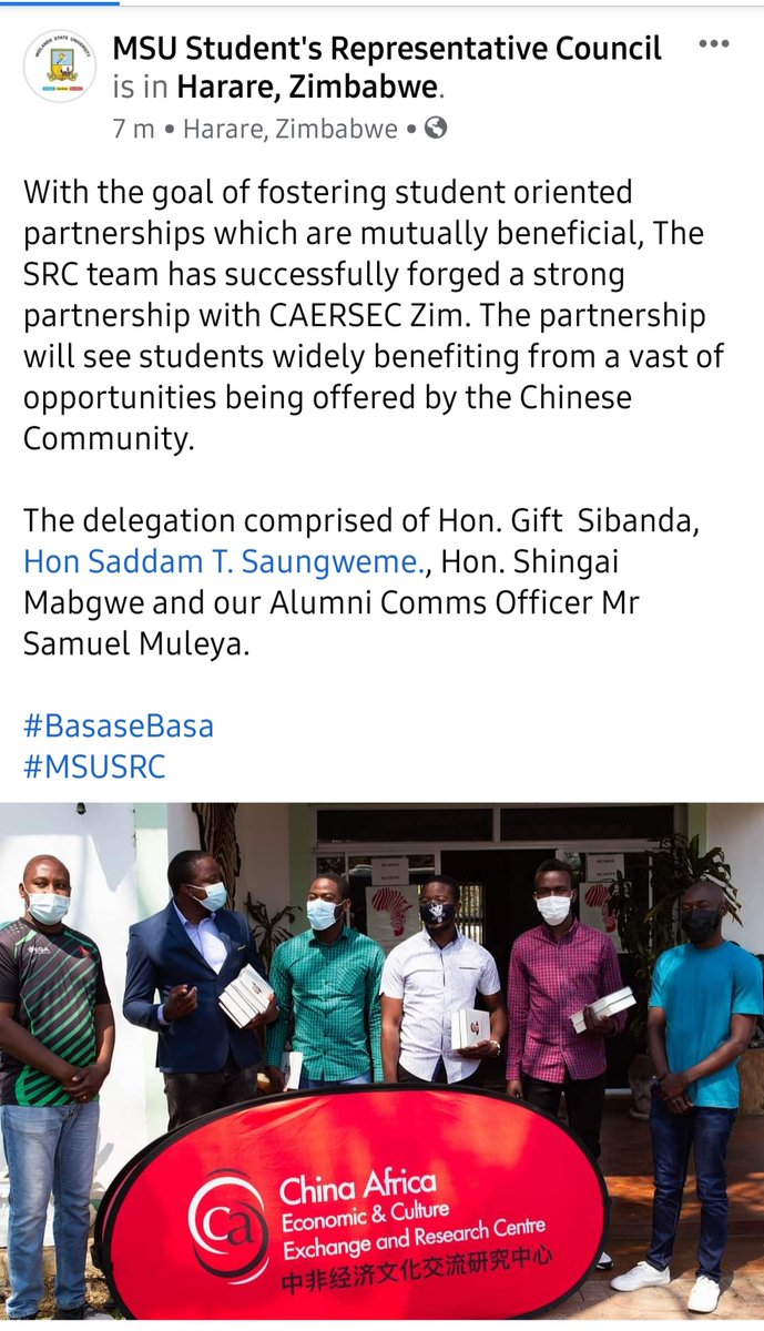 srcmsu1's tweet photo. The SRC has successfully forged a strong partnership with @caecerczim The partnership will see students widely benefiting from a vast of opportunities being offered by the Chinese Community

@sadda_saung @MatamaiPatrick @ZinasuM @1Zicosu @from_wiseman @LMacmayor @Muzodziwawashe1 https://t.co/JTpnTCsEnj