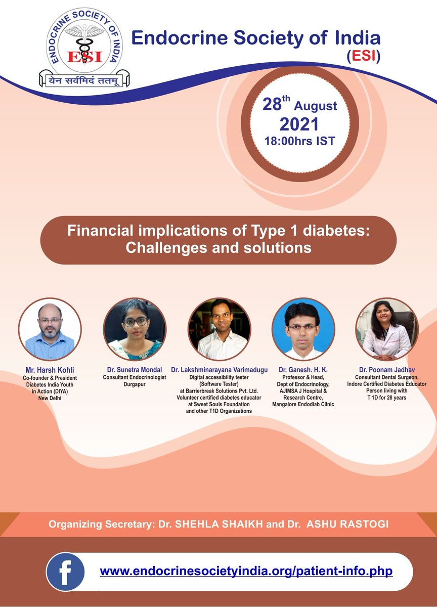 IndiaESI's tweet image. Panel discussion on 28 August evening from 18:00hrs IST

#financialimplications
#insulin #awareness
#challenges #solutions
#endocrinology
#hormones
#rhythmoflife
#paneldiscussion

Audience Links  
 endocrinesocietyindia.org/patient-info.p…

facebook.com/IndiaESI

@poonamjadhavt1 @DIYAbetesINDIA