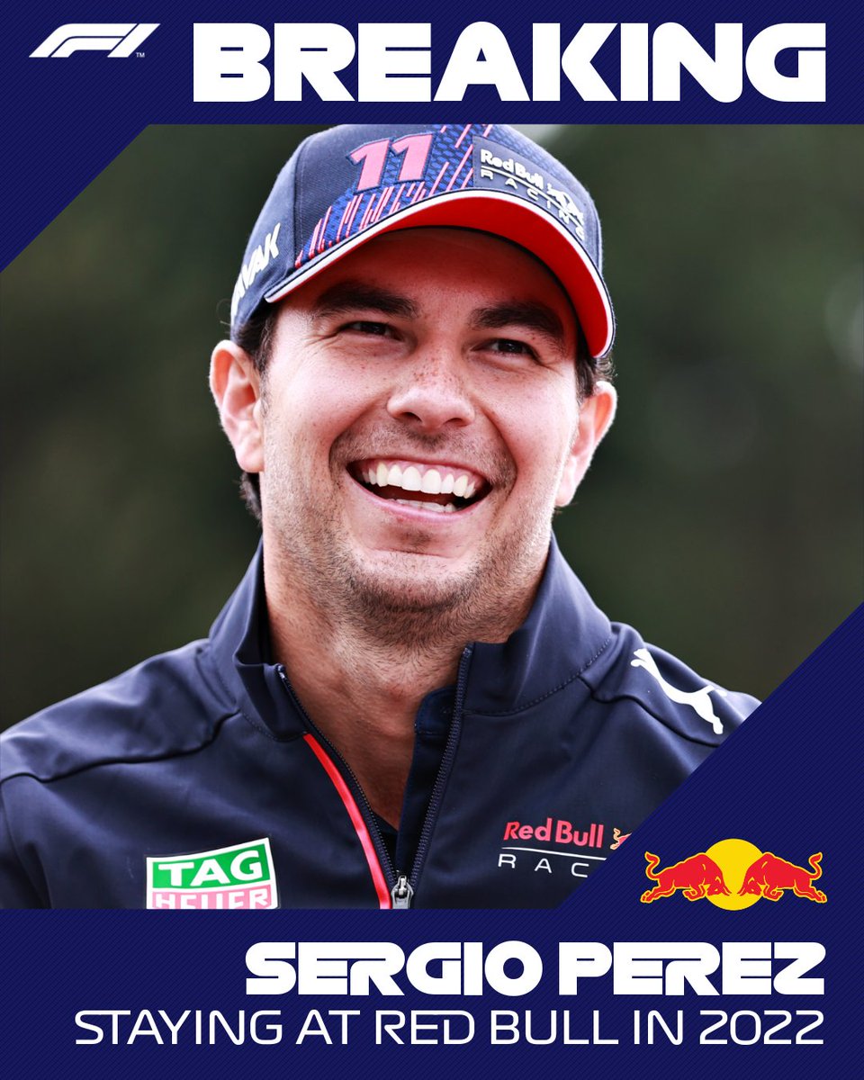 F1's tweet image. CONFIRMED: Sergio Perez remains at @redbullracing for 2022 

#BelgianGP 🇧🇪 #F1 @SChecoPerez