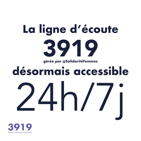 SolidariteFemme's tweet image. Le 3919 accessible 7j sur 7, 24h sur 24, y compris les week-ends et jours fériés. L'équipe de @solidaritefemme est à l'écoute des femmes victimes et des proches.