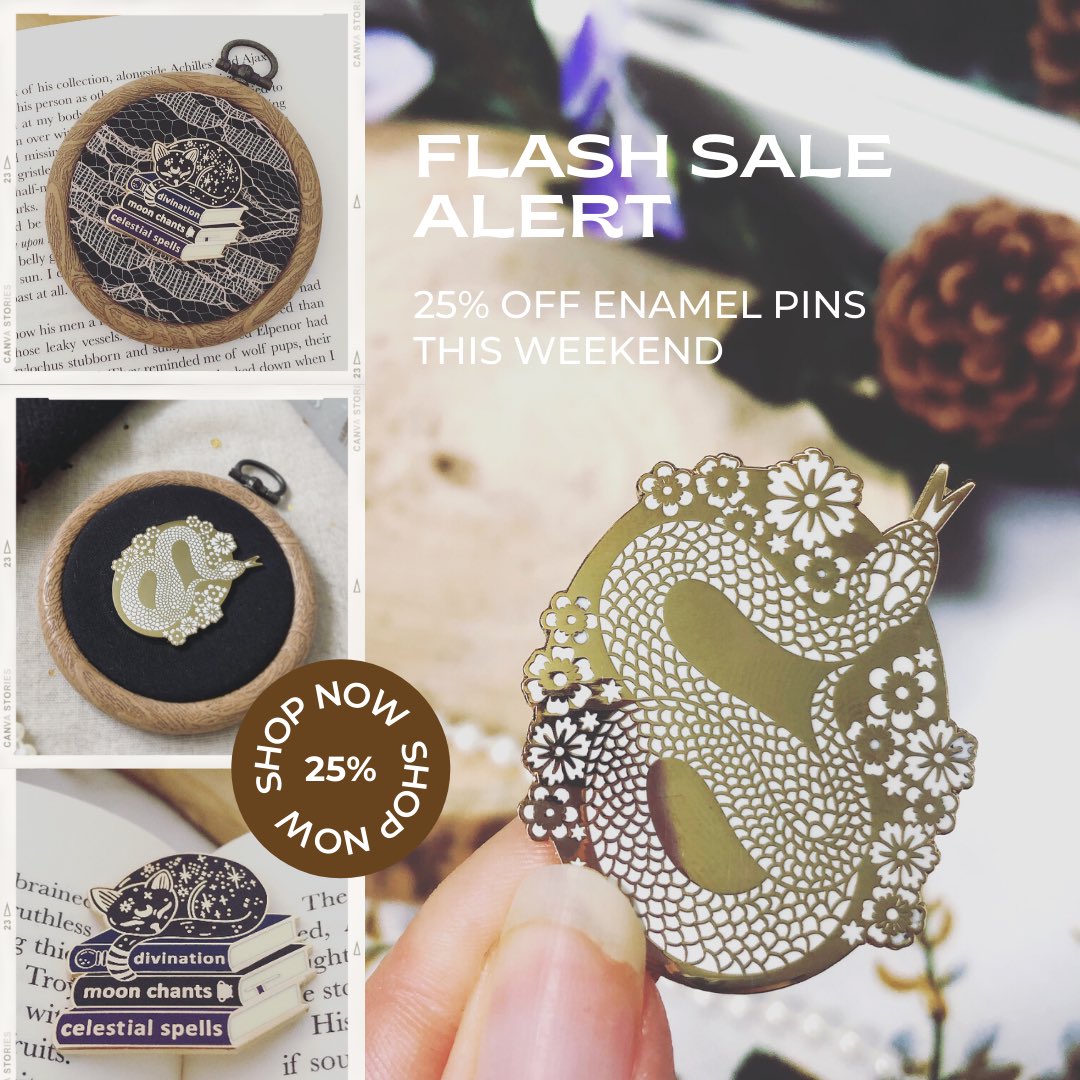 ofthesepages's tweet image. 25% off all enamel pins in the Etsy store this weekend! No code needed, discount will be applied automatically! #enamelpins #pinsale #bookishpins