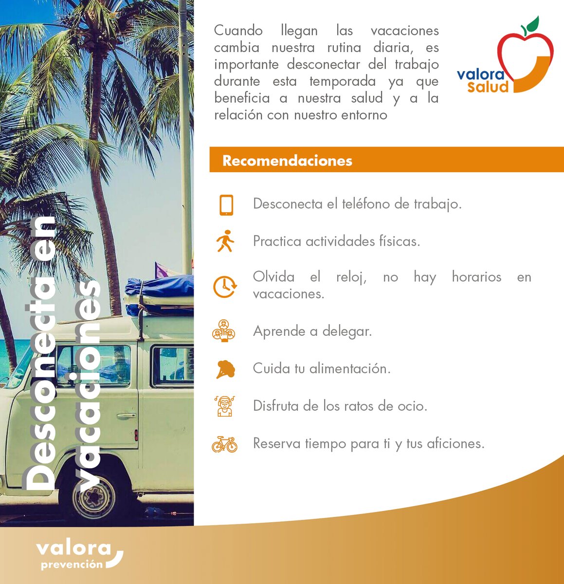 val_prevencion's tweet photo. ¿Eres de l@s que se va de vacaciones en #septiembre? 🏖️
¡Llevas esperando todo el verano, pero por fin ha llegado el momento! 🙌

Para disfrutar del merecido descanso y volver con las pilas cargadas, es muy importante desconectar del trabajo🔇

#vacaciones #desconexión #verano https://t.co/zEHS7ZHnIK