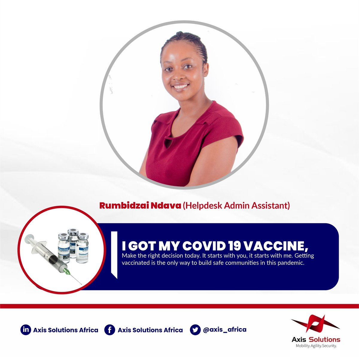 axis_africa's tweet photo. Axis Solutions cares!
Lets all be proactive in fighting this pandemic.
Protect your life and that of your loved ones in this pandemic.
Stay Safe, wear a mask every time.
#AxisSolution #Staysafe #Sanitize #Maskup
#getvaccinated #healthcaresolutions #healthtech https://t.co/6HxwQm8GYY