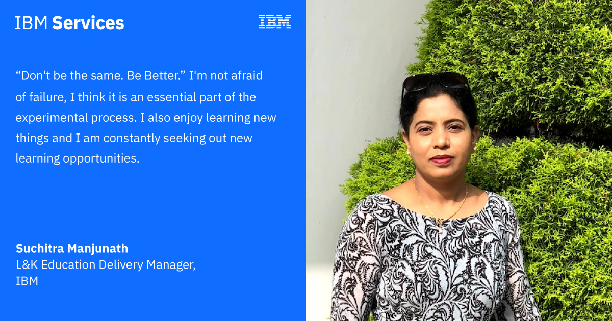 ✨ IBM works to drive systemic change that creates opportunity for diverse communities with outcome-oriented, rigorous actions. 👁️ 🐝 Ⓜ️

🎬 Spotlight on Suchitra Manjunath.

Learn about advocacy at IBM: ibm.co/3mKl2oa

<a href="/ksinghani/">Kamal Singhani</a> #InclusiveIBM #IBMISA #IBMGBS
