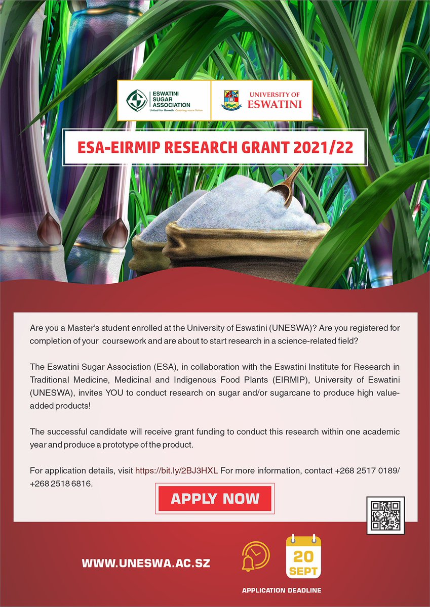 Are you a Master’s student enrolled at the University of Eswatini (UNESWA)? Are you registered for completion of your coursework and are about to start research in a science-related field? We are looking for you!