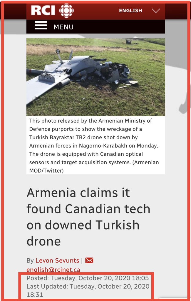 Armenia claims it found Canadian tech on downed Turkish drone