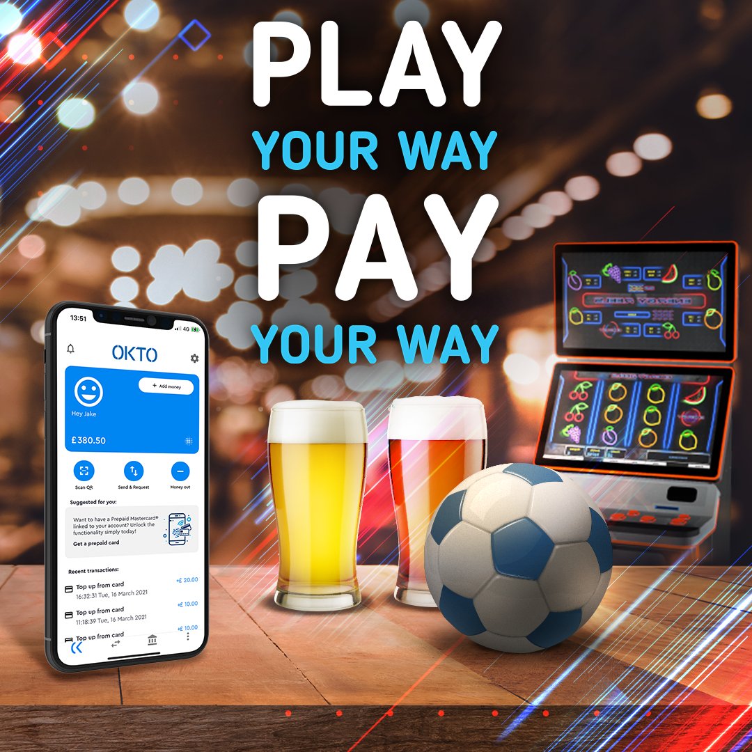 oktopay's tweet photo. 📱Do you want to go cashless directly on gaming machines?

You can now play and pay on gaming machines in UK Pubs, avoiding the use of cash with the OKTO app. 

Discover all OKTO capabilities today and go cashless!  

Download the free app here 👉https://t.co/Y75w68FOci https://t.co/P0NudCdRhF