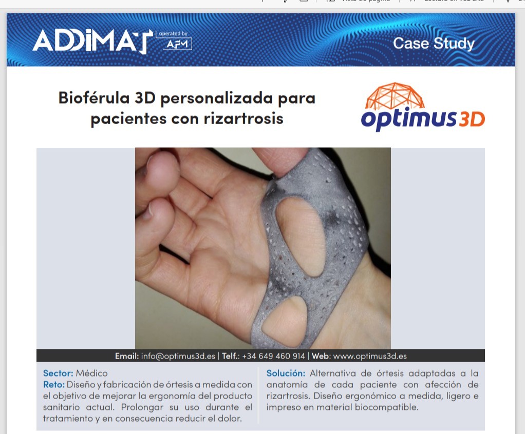 Bioférula 3D personalizada para pacientes con rizartrosis