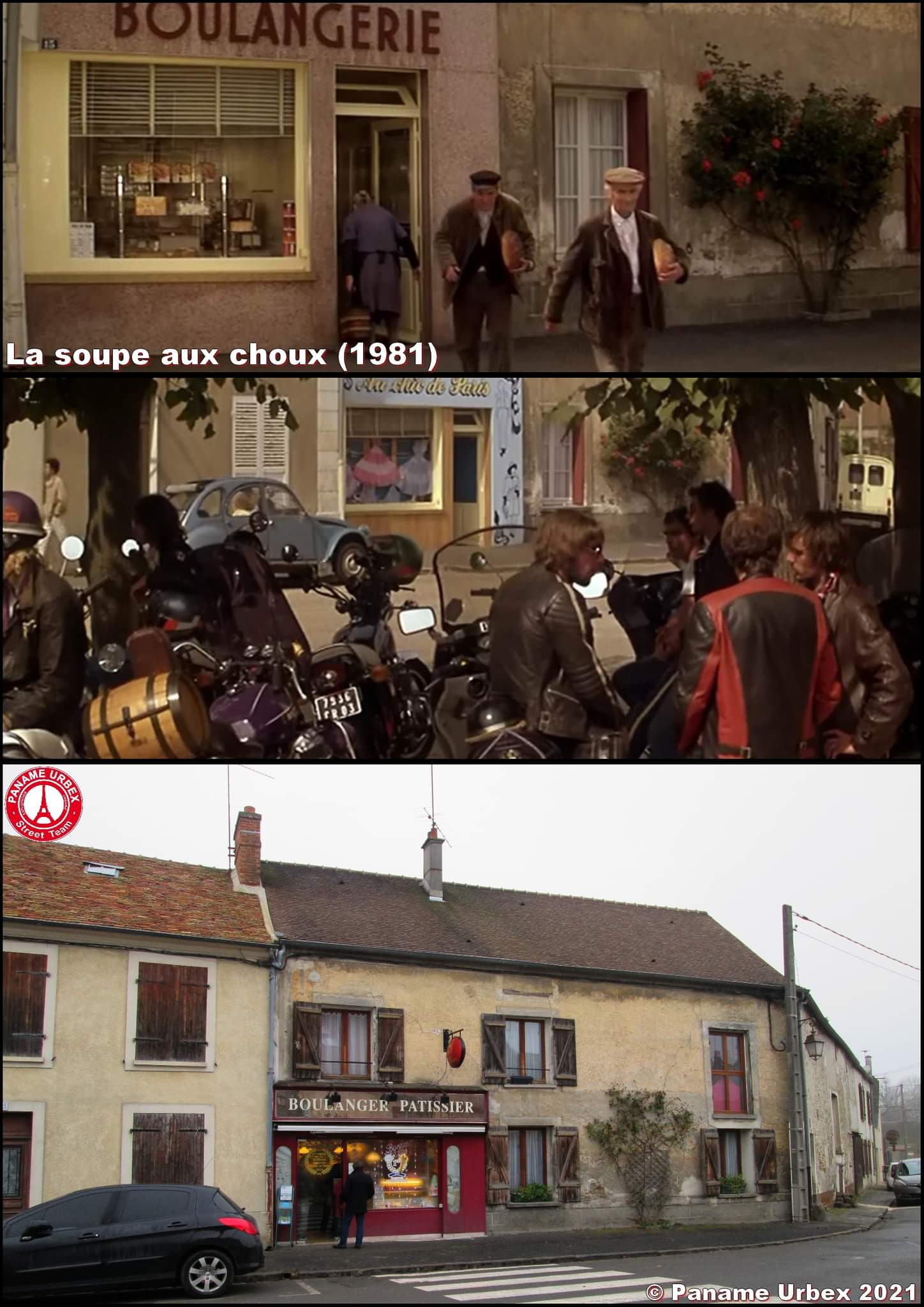 Paname Urbex on X: "La soupe aux choux (Girault, 1981). Dans le film, la boulangerie et le magasin de vêtements sont en fait un seul et même endroit. Il a suffi d'un