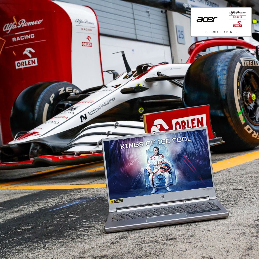 PredatorAfrica's tweet photo. The Kings of Ice Cool are going on tour this weekend. Join Kimi Räikkönen and the sleek Predator Triton 300 SE for furious action. They only know one speed: fast!

#kingsoficecool #cooltech #bestcooling #aeroblade #coolboost #triton300se #predatorgaming #coolness https://t.co/OCCqMftejQ
