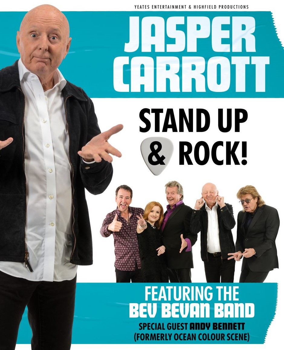 New dates for autumn now on sale. Jasper is joined by legendary rock drummer Bev Bevan, founding member of ELO and The Move, for a new tour of Stand Up &amp; Rock. With special guest guitarist Andy Bennett (formerly Ocean Colour Scene). Info &amp; booking jaspercarrott.com.