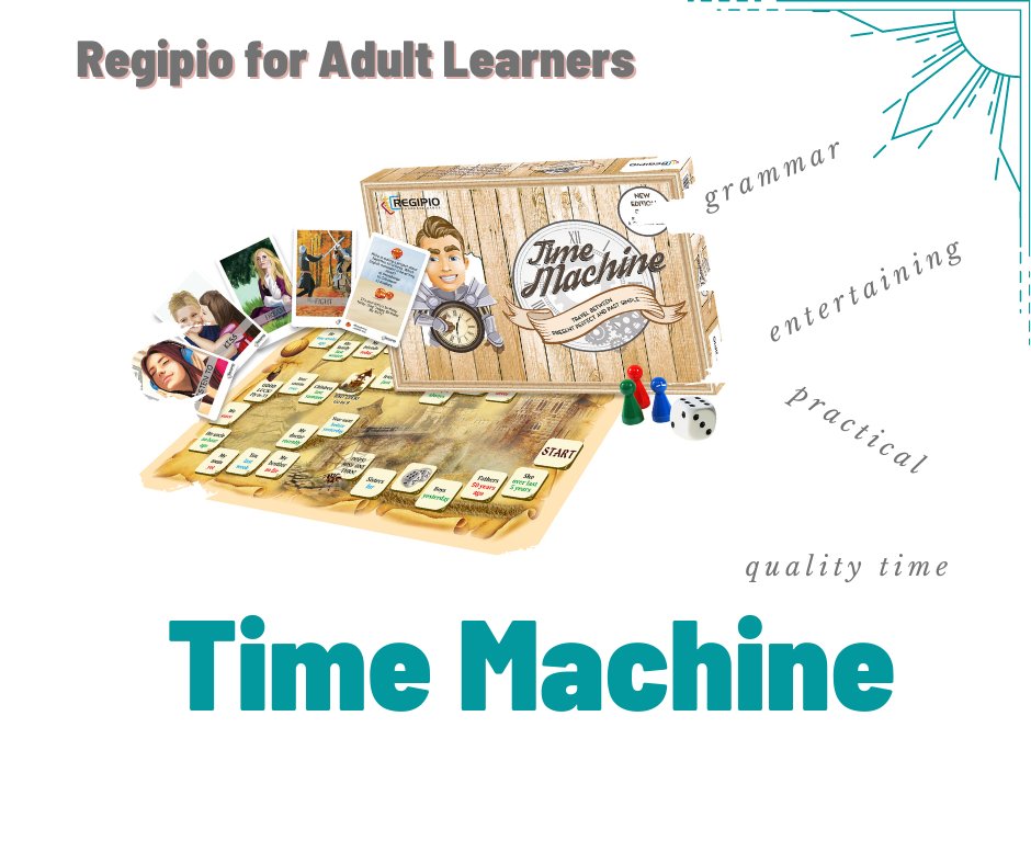 Problems with grammar? Don't hesitate to try out Time Machine! This board game does not only help you master your grammar but also gives you a chance to have fun with your friends! #pastsimple #grammar #regipiogames #regipioforadultlearners #boardgame #fun #presentperfect