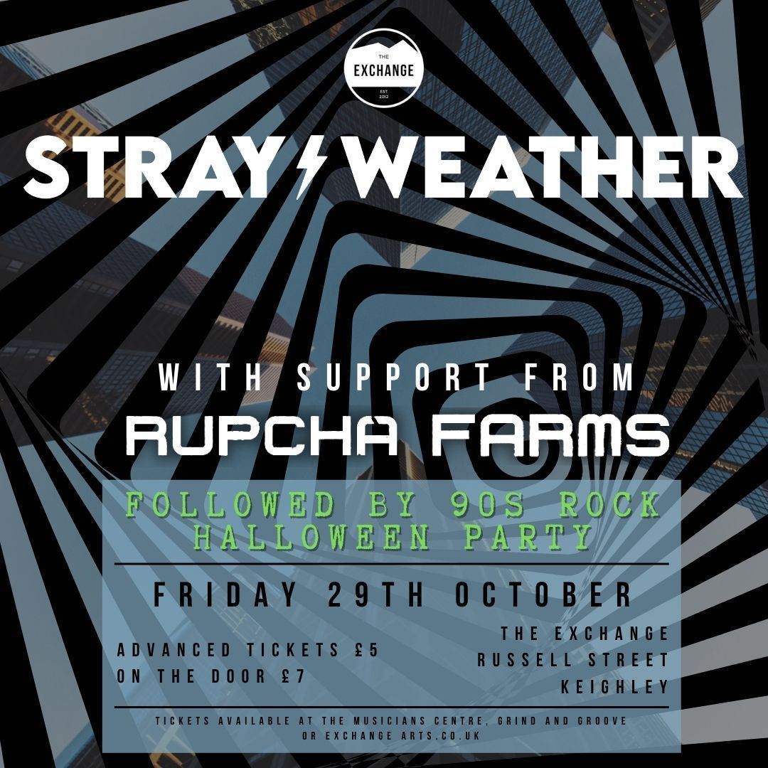 TheExchange Keighley (@exchangearts) on Twitter photo Friday of Halloween Announcement!
<a href="/StrayWeather/">STRAY WEATHER</a> an electrified juggernaut of rock poetry, bring intelligent lyrics and a bruising rave + rock backdrop of riffs and beats.
Rupcha Farm, hard rock, hip hop and just damn good tunes.
Tickets on sale now -> buff.ly/3gE7yGP Friday of Halloween Announcement!
<a href="/StrayWeather/">STRAY WEATHER</a> an electrified juggernaut of rock poetry, bring intelligent lyrics and a bruising rave + rock backdrop of riffs and beats.
Rupcha Farm, hard rock, hip hop and just damn good tunes.
Tickets on sale now -> buff.ly/3gE7yGP