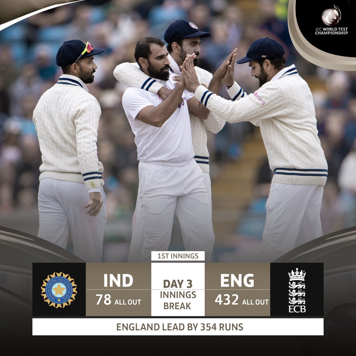 England are bowled out for 432 and secure a massive lead of 354 runs. How will India respond? #WTC23 | #ENGvIND | bit.ly/ENGvIND3