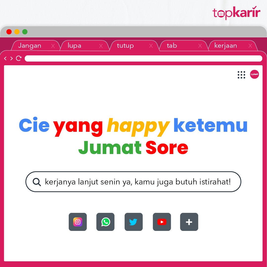 TopKarir's tweet image. Udah nggak sabar ya mau cepet-cepet selesai?
Jangan lupa cek-cek lagi ya kerjaan kamu hari ini biar kamu bisa istirahat dengan tenang di akhir pekan.
#KamuBanget #TopKarir