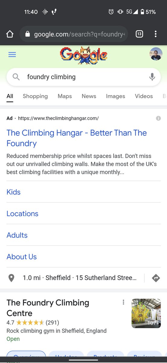 Not very respectful @climbinghangar ads towards @FoundryClimbing and the history of climbing in Sheffield. I was planning to check out the new place but probably won't bother now