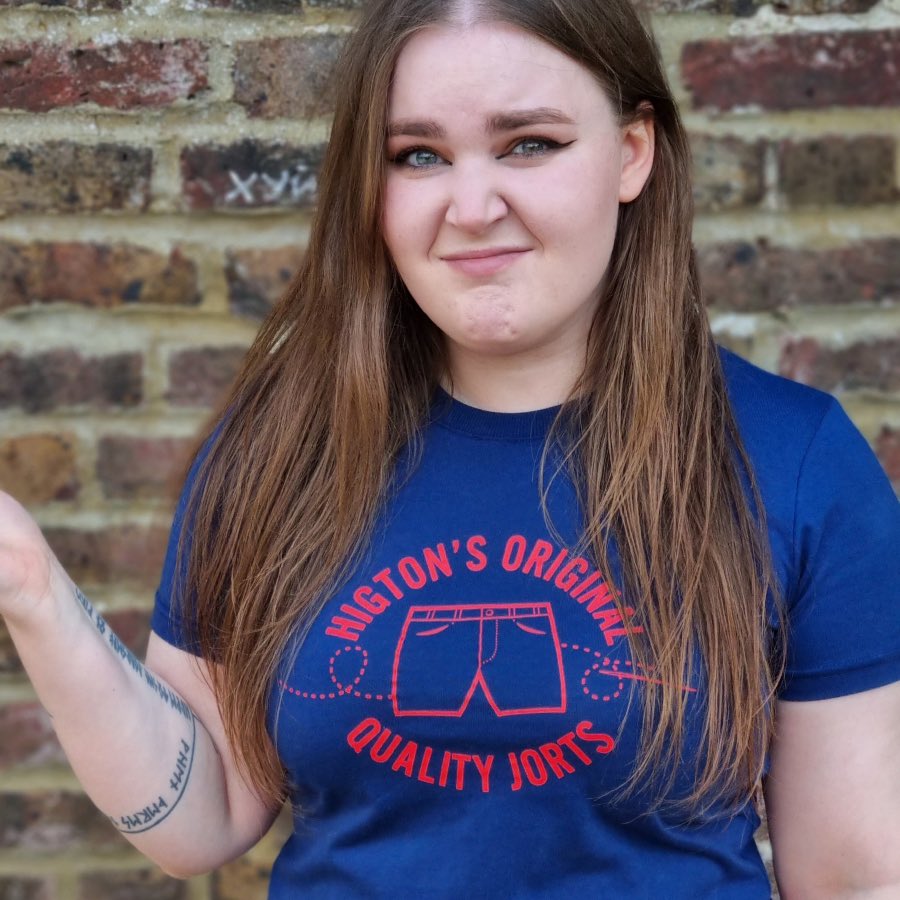 Zoe wearing our Jorts tee