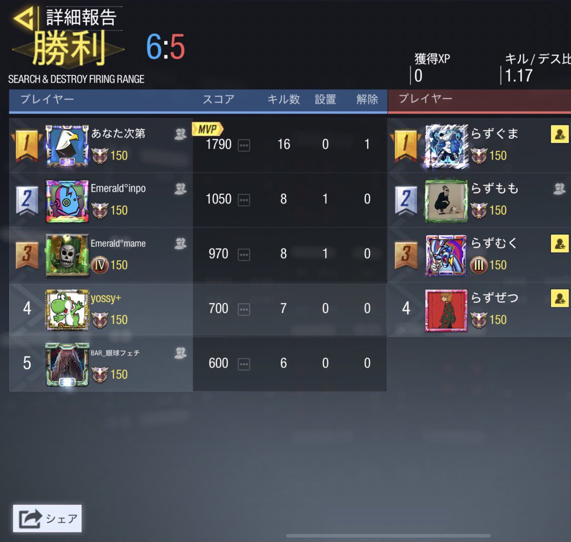 cod_Emerald's tweet photo. ⏰　8/21 22:00〜
👥　vs   Luz様
📝　1-3 Lose

先日はありがとうございました！
また機会がありましたらよろしくお願い致します🙇‍♀️ https://t.co/EyVX0hGyGG