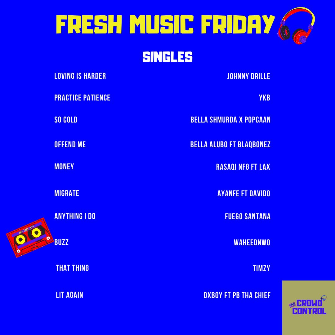 CrowdControlNG's tweet photo. Fresh Music Friday 🎶
Starring: @wizkidayo 🤩
Alongside: @blaqjerzee  @burnaboy @Johnnydrille @ykbonly @PsychoYP @JinmiAbduls @Rotimi @jaido_p @Ogranya @Ayanfe_Official @fineboybella @BellaAlubo @WondaMagik @WaheedNWO @fuego__Santana @rasaqinfg @izzlax @Ubinmackson_ @DxBoYYYY 🔥 https://t.co/ttiAd6tnAM