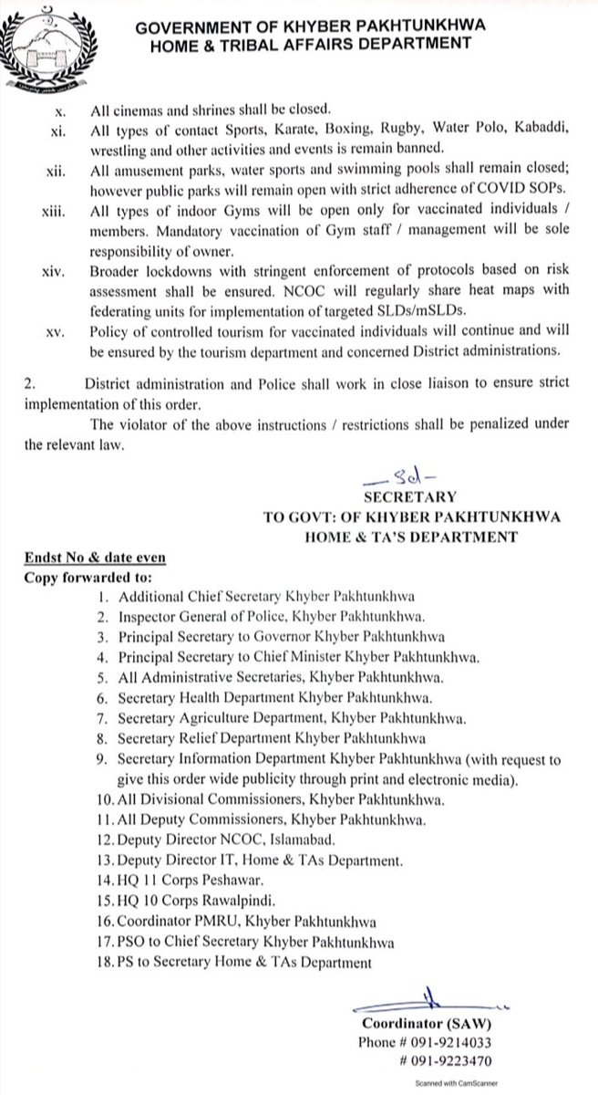 HTADKPGovt's tweet photo. Instructions / restrictions for high disease prevalence cities of Khyber Pakhtunkhwa 
#observesocialdistancing #getvaccinatedtobeprotected #StaySafe https://t.co/yaxgiwoY02