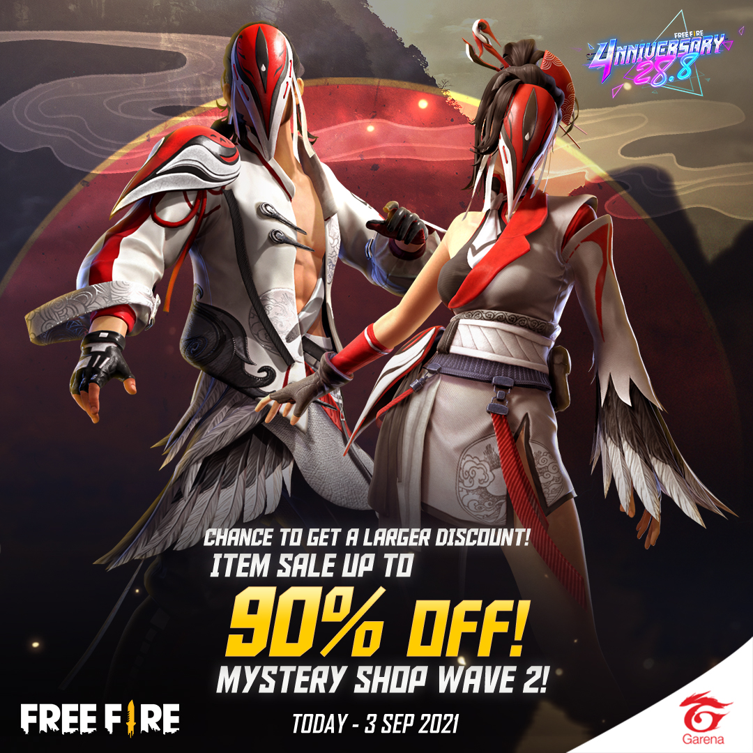 freefireeu's tweet image. [Event] Celebrating Free Fire 4th Anniversary 🎉
Big discount up to 90%!!✨

🔥 Must-Have Items!! 🔥
- Crane Summoner Bundle
- Crane Sorcerer Bundle

Mystery shop is available for a short time only
Join now!
📅 28 Aug - 3 Sep 2021

#FreeFire #MysteryShop
#ElitePass #FreeFireEU