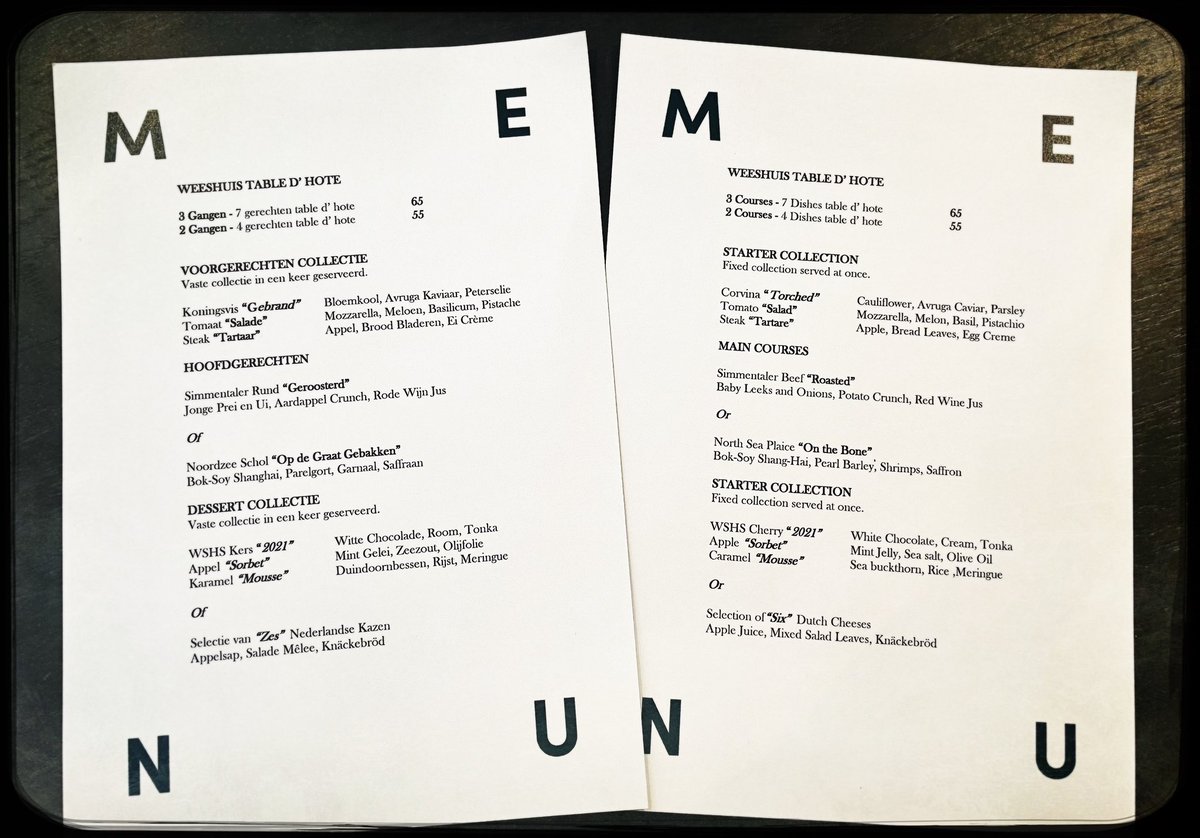 Tonight’s menu at #weeshuis #gouda #wshs