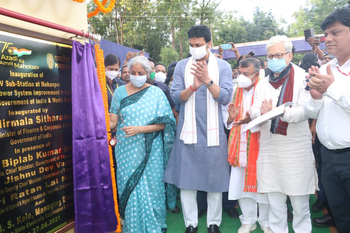 sonalgoelias's tweet photo. Hon’ble Union Min @nsitharaman inaugurated the 132 KV sub-station at Mohanpur, under North Eastern Region Power System Improvement Project(NERPSIP) with Hon’ble CM @BjpBiplab .
The project worth Rs 38.03 crore, is funded by Govt of India & World Bank.
#UniversalElectrification https://t.co/PsroiMqbue