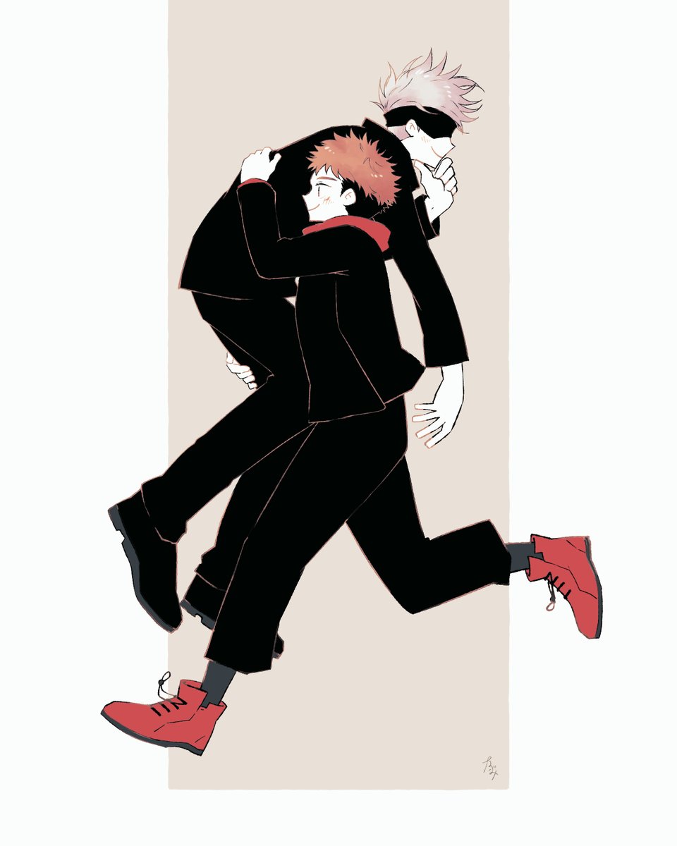 itadori yuuji multiple boys 2boys black pants red footwear male focus pants open mouth  illustration images