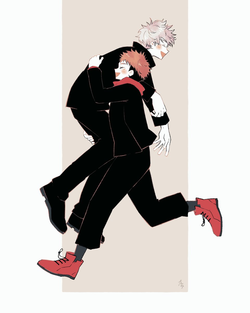 itadori yuuji multiple boys 2boys black pants red footwear male focus pants open mouth  illustration images