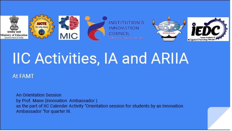 FamtIedc's tweet photo. An Orientation Session
by Prof. Mane (Innovation  Ambassador ) 
as the part of IIC Calendar Activity  (Quarter3) " for students by an Innovation Ambassador "
was conducted on 26th August 4pm to 5pm https://t.co/ZFPhkdkUje