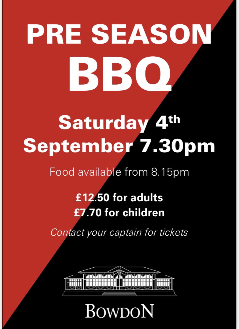 BowdonHC's tweet image. Come and join us next Saturday! All players and families welcome - tickets from captains. See email for details of games and gumshield fitting in the afternoon. 🔴⚫️
#Bowdonfamily #Bowdonhc #BBQ #newseason #fundraiser #Bowdon
