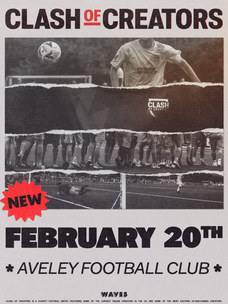 clash_creators's tweet image. CLASH IS BACK!

We’re so pleased to announce that Clash of Creators is back once again! Back at Aveley FC on 20/02/2022 👀

Who do you wanna see there? Tag a creator 👇