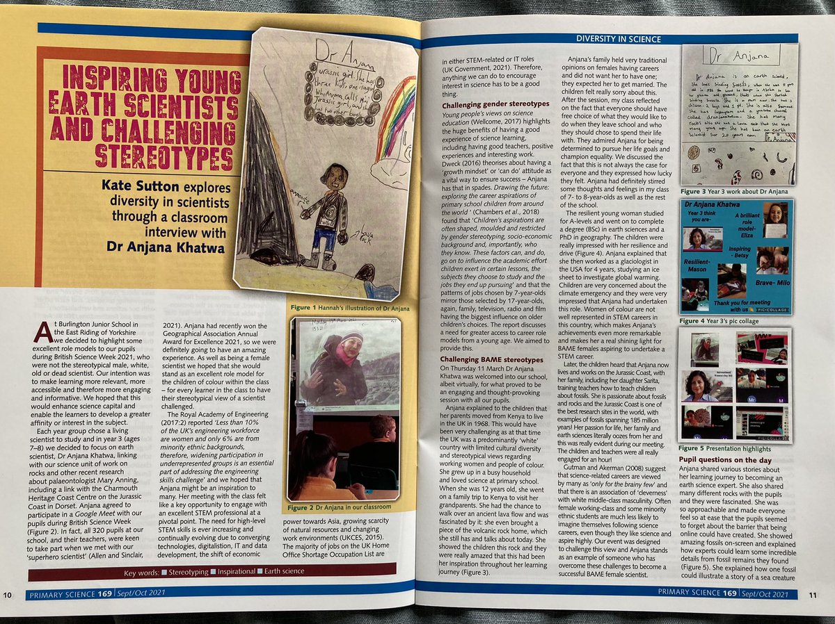 katesutton70's tweet image. Hugely proud of my article which features @theASE @PriSciJournal about Dr Anjana Khatwa @jurassicg1rl her virtual visit @burlingtonjnr and her inspirational effect in our pupils #ScienceRoleModel #challengingstereotypes #diversityandinclusion #STEMforall
