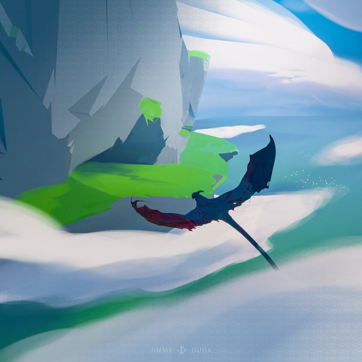 JimmyDuda3's tweet photo. Simple yet satisfying! Who would like to ride this magnificent #beast and soar through floating mountains? #dragon #zelda #botw #neverendingstory #avatar #floatingrock #conceptart #blender #npr #3dart #vfx #ghibli #studioghibli #hayaomiyazaki #videogame #dailypaint #nft #art https://t.co/R5gwsi3wJb