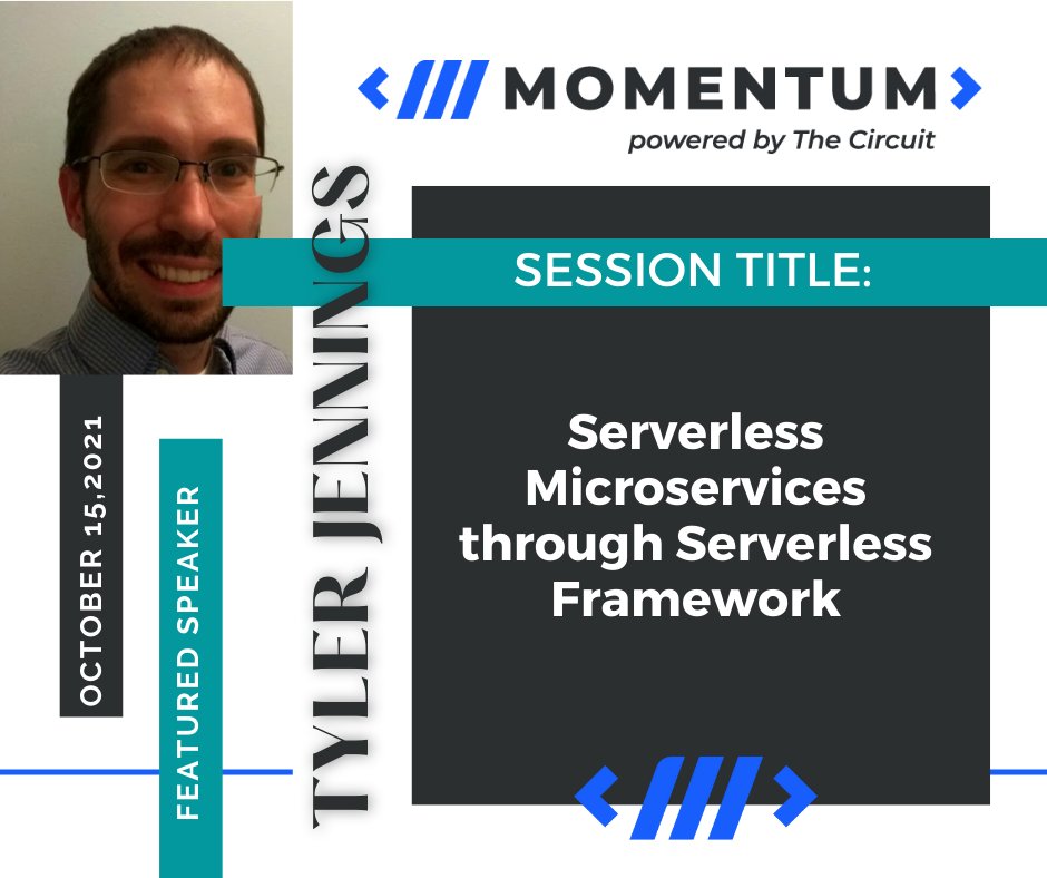 momentumdevcon's tweet image. Our featured speaker closing out the week is @Tylercjennings, Senior Consultant @ResultStack.  He&apos;ll will be sharing &quot;Serverless Microservices through Serverless Framework&quot; presentation. 

momentumdevcon.com/session/260880
Tyler&apos;s bio:
sessionize.com/tyler-jennings
#MomentumDevCon