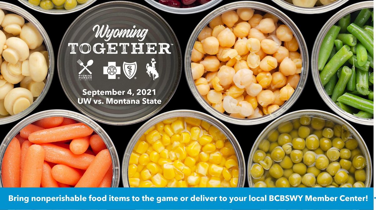 Help #BCBSWY Tackle Hunger with the Wyoming Hunger Initiative, as we collect nonperishable food items at the UW home opener in Laramie on 9/4 and at BCBS Member Centers across the state now through 9/3. Find your nearest Member Center: bit.ly/38gPiZrL