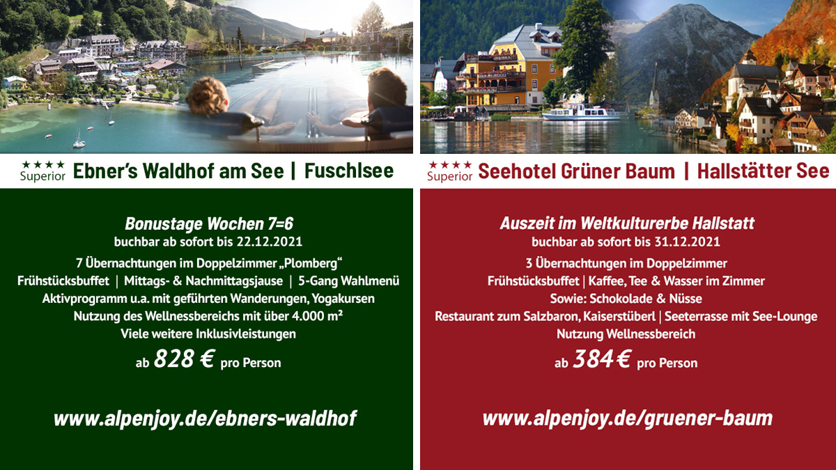 2 x  viersterne superior im Salzkammergut, bitte! ☝️
Bitteschön! Kannst Du haben!  💁‍♂️Und dazu sogar noch zwei zwei exzellente Hotelbetriebe, die mit Stil &amp; Luxus nicht gerade geizen.🤩