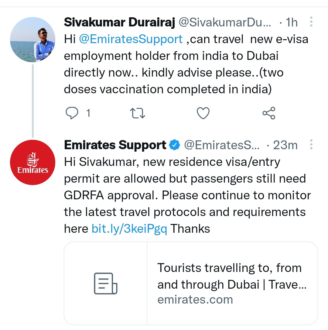 Yaspktr's tweet photo. @gulf_news as per Emirates reply, Can enter to Dubai with Newly issued residence entry permit visas? https://t.co/rpQwvaRhzL