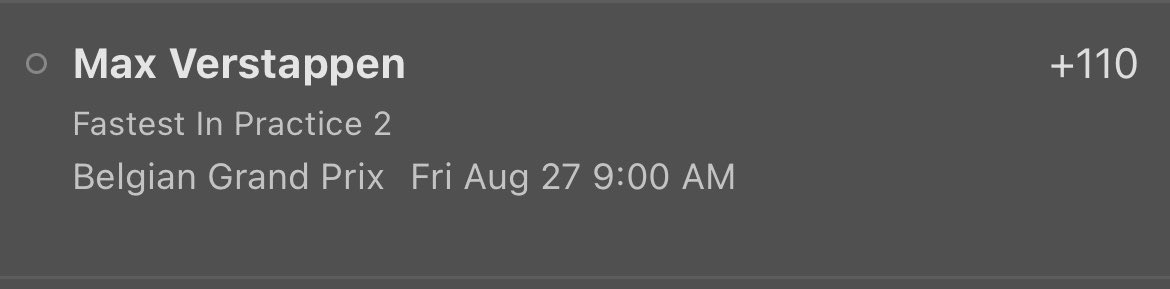 StampPicks's tweet image. Wake up with some F1‼️🚥

Cars are finally back on track this AM
☕️🍳

Let’s start the weekend off right with a 1u winner

Max Verstappen fastest in Practice Session 2 (1/1.1u)

#BelgianGP #F1 #SPA