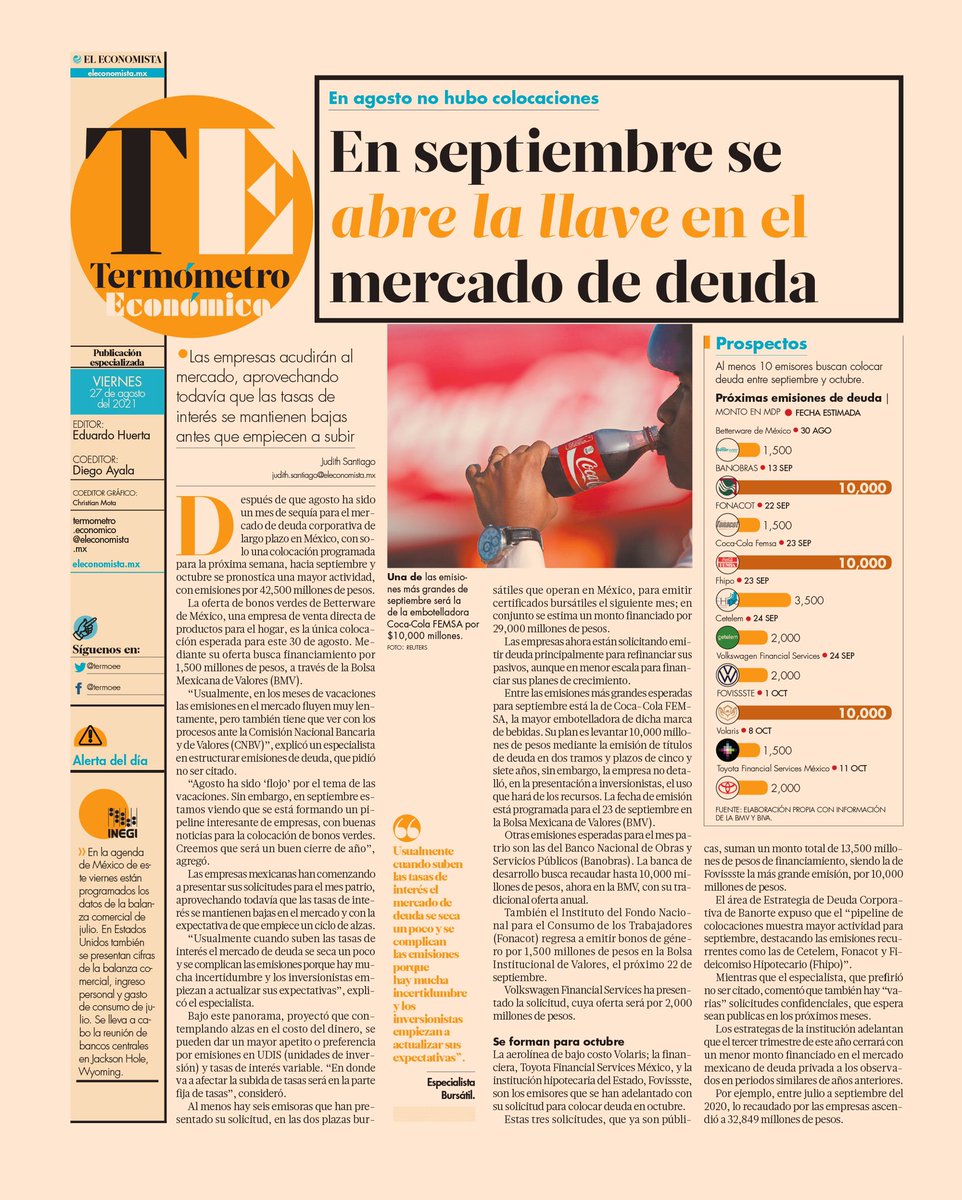TermoEE's tweet photo. 🗞 #EnPortada | En septiembre se abre la llave en el mercado de deuda: https://t.co/CSRB9QstRs https://t.co/8CAS36aLSu
