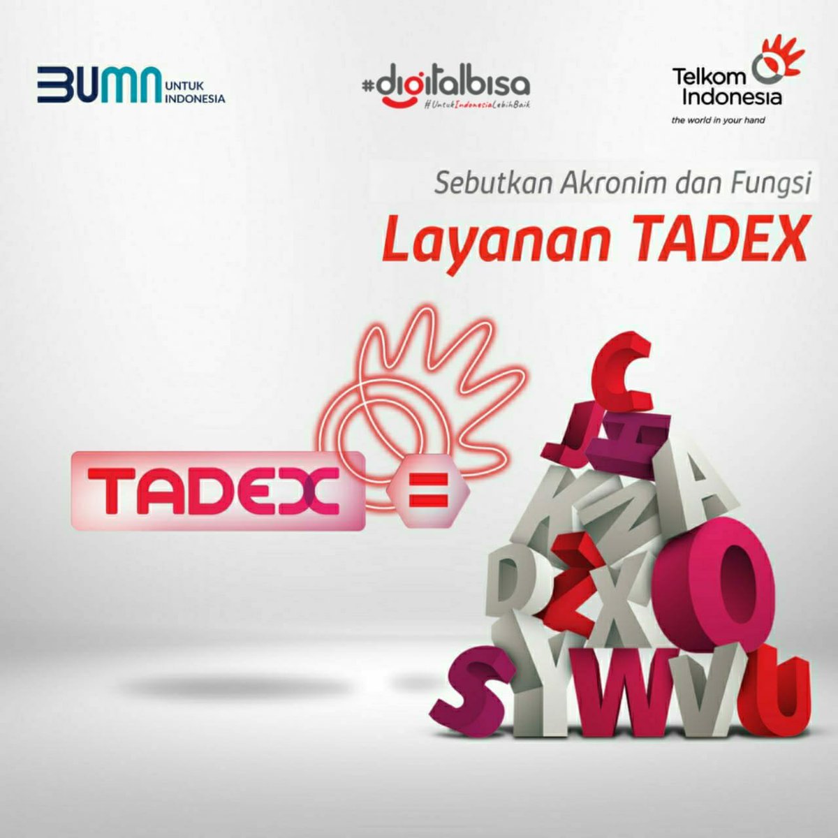 Delputr's tweet photo. @TelkomIndonesia Tanah Air Digital Exchange (TADEX) @TelkomIndonesia #KuisTelkom #DigitalBisa #UntukIndonesiaLebihBaik
Yuk ikutan Kuis Telkom Indonesia
@AdiaRafa_ @Haerinay @NovaniResna https://t.co/yYs0pYDgoO