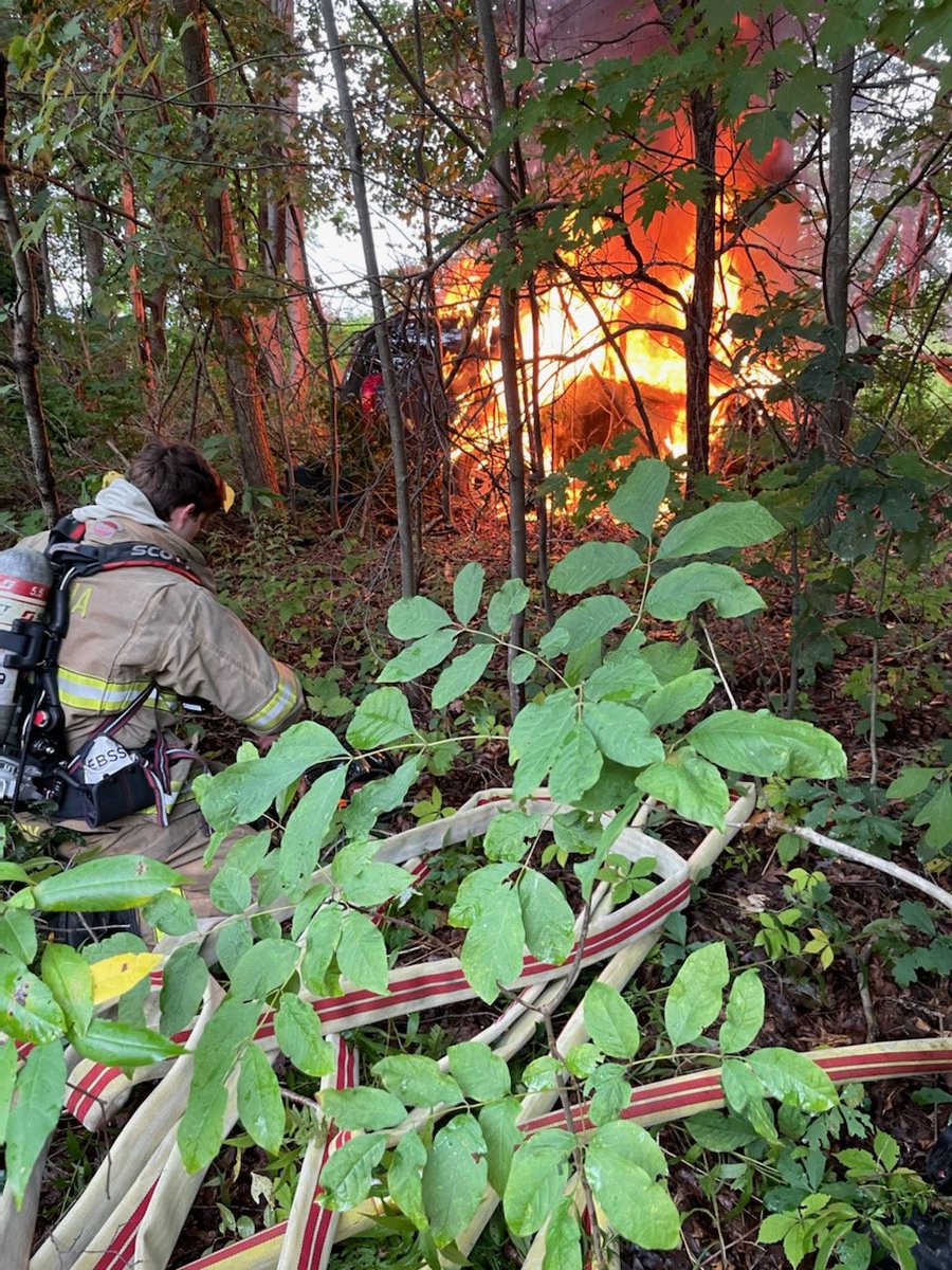 What we found on arrival.  Fire is out.  Driver walked away.