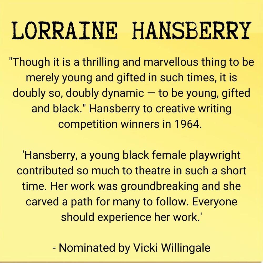 youngvictheatre's tweet photo. This month, our theme for #YVUnforgotten is theatre!
This nomination is for Lorraine Hansberry. Lorraine contributed to theatre in a short time. "Her work was groundbreaking and she carved a path for many to follow". https://t.co/qm1Uv71FLT